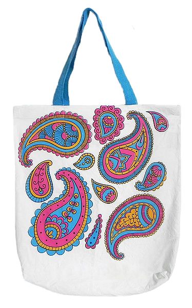 Paisley Print on White Shopping Bag