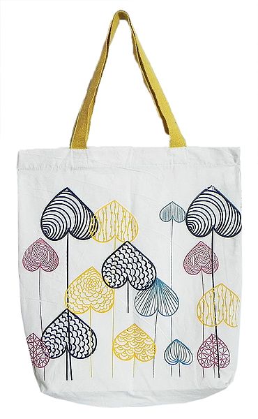 Astract Jungle Print on White Shopping Bag
