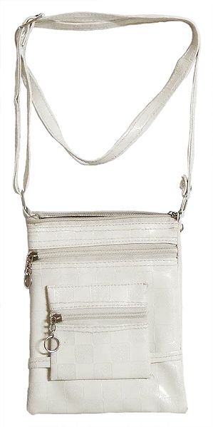 Cream Color Rexine Sling Bag with Four Zipped Pocket