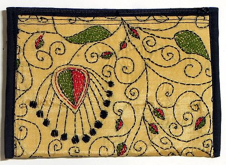 Kantha Embroidered Beige Silk Bag