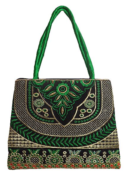 Embroidered Green Silk Bag