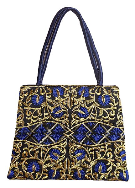 Embroidered Blue Silk Bag