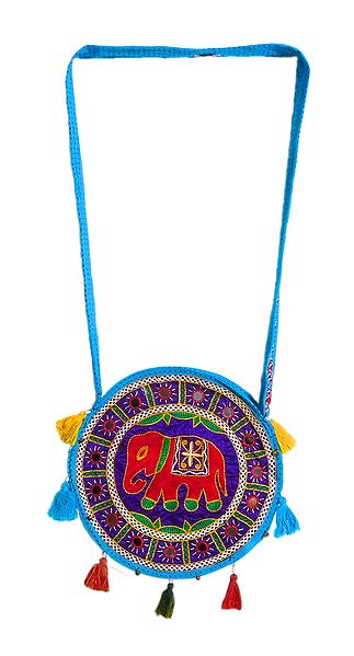 Embroidered and Mirrorwork on Cotton Shoulder Bag with Two Zipped Pocket