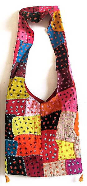Embroidered Multicolor Patchwork Cotton Bag