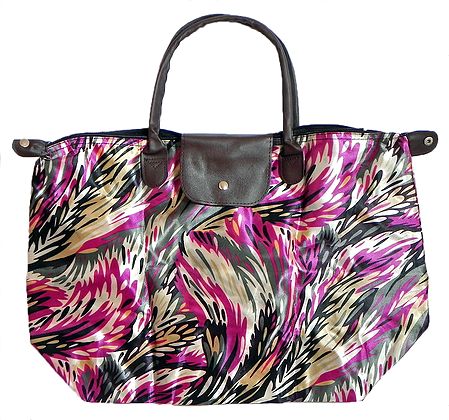 Foldable Multicolor Printed Rexine Bag - 14.5 x 21 inches