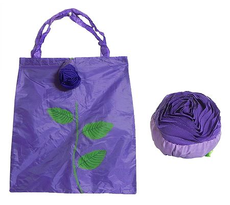 Foldable Purple Shopping Bag with Rose Cover