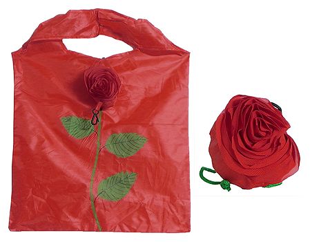 Foldable Red Shopping Bag with Rose Cover