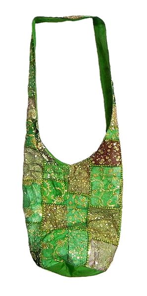 Green Patchwork Cotton Bag with Sequins
