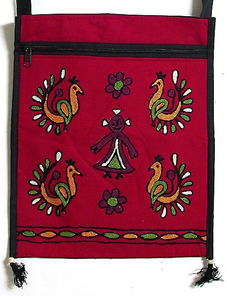 Gujrati Embroidery Bag with One Zipped and One Open Pocket