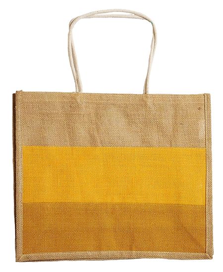 Jute Shopping Bag with One Open Pocket and One Small Pocket
