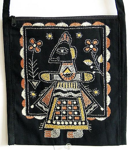 Kantha Embroidered Black Cotton Bag