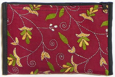 Kantha Embroidered Maroon Cotton Bag