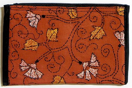 Kantha Embroidered Rust Cotton Bag