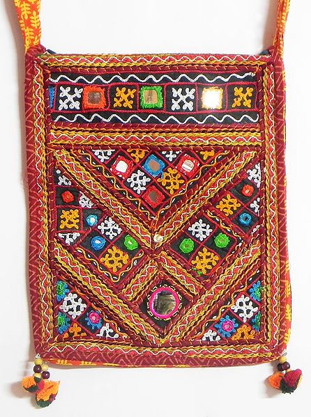 kutchi Embroidered Bag with One Zipped  Pocket
