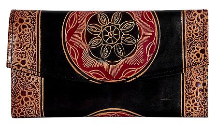 Batik Leather Clutch Purse with Three Open Pocket and Two Zipped Pockets