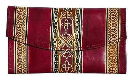Batik Leather Clutch Purse with Three Open Pocket and Two Zipped Pockets