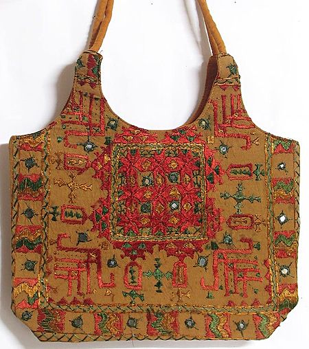 Mirrorwork and Embroidered Yellow Cotton Bag
