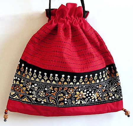 Red Bag with Kantha Stitch