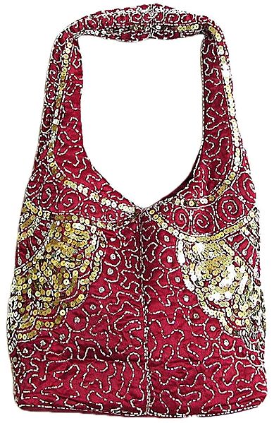 Red Satin Bag with Bead and Sequin Work