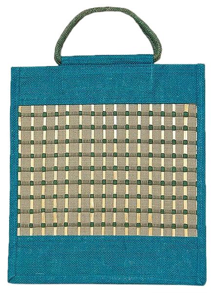 Weaved Shopping Bag with Bamboo Check Pattern