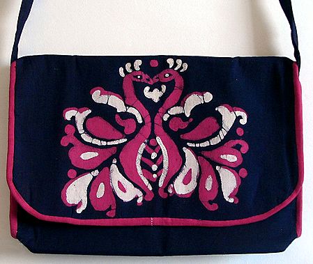 Swan Design Batik Bag with One Zipped and One Open Pocket