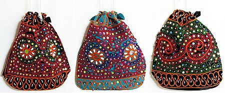 Three Sequined Colorful Bags
