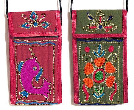 Two Embroidered Mobile Pouches