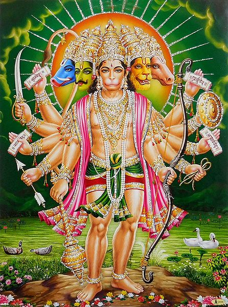 Panchamukhi Hanuman - Unframed Glitter Poster