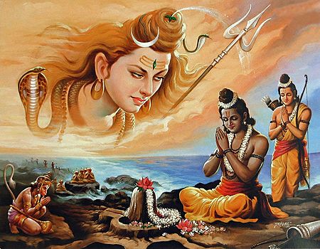 Rama Propitiates Shiva for His Blessings to Defeat Ravana