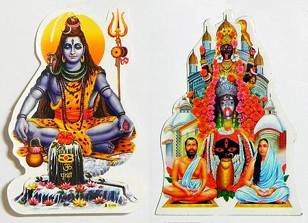 Shiva and Dakshineshwar Kali, Tarapitrh Kali, Kalighat Kali with Ramakrishna and Sarada Maa - Set of Two Stickers