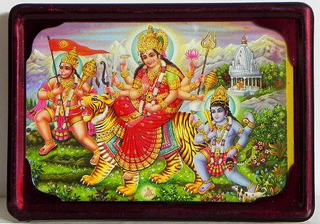 Goddess Bhagawati with Batuk Bhairav and Hanuman