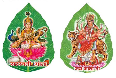 Saraswati and Bhagawati on Pipul Leaf - Set of Two Stickers