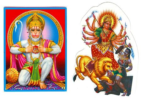 Hanuman and Durga - Set of Two Stickers