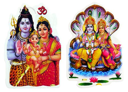 Shiva Parvati and Vishnu Lakshmi - Set of 2 Stickers
