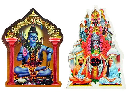 Kalighat Kali with Ramakrishna and Sarada Maa and Shiva - Set of Two Stickers