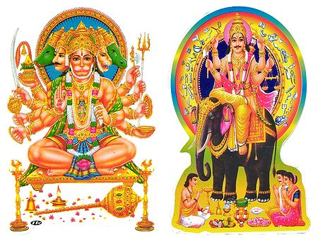 Panchamukhi Hanuman and Vishwakarma - Set of 2 Stickers