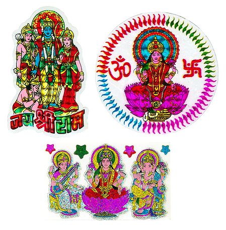 Lakshmi, Ram Darbar and Lakshmi, Saraswati and Ganesha - Set of 3 Stickers