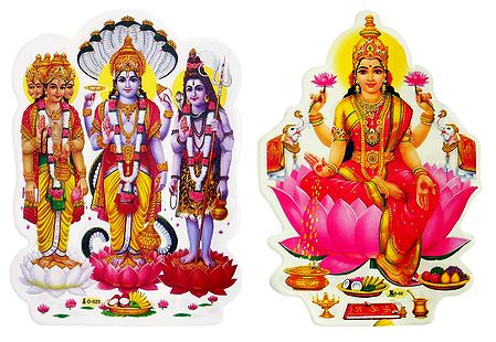 Brahma, Vishnu, Shiva and Goddess Lakshmi - Set of 2 Stickers