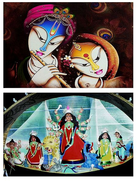 Radha Krishna and Devi Durga - Set of 2 Posters