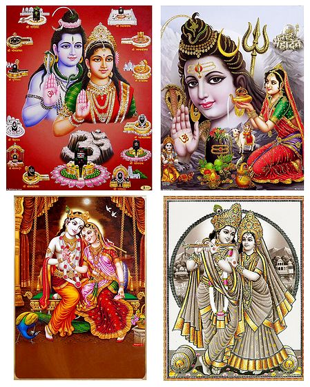 Shiva Parvati and Radha Krishna - Set of 4 Posters