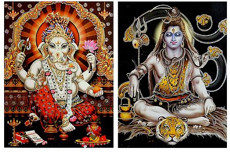 Shiva and Ganesha - Set of 2 Glitter Poster