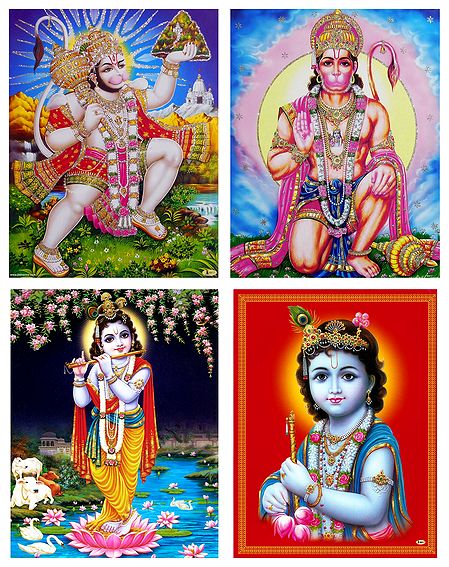 Hanuman and Krishna - Set of 4 Posters