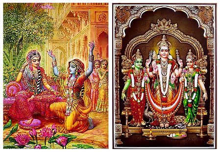 Krishna in Disguise with Radha and Kartikeya with Devasena and Valli - Set of 2 Posters