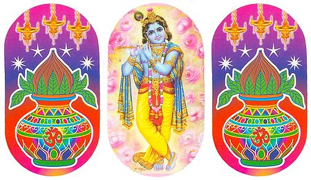 Krishna and Kalash with Coconut - Set of Three Stickers