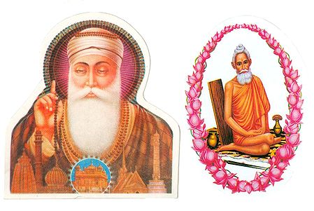 Guru Nanak and Loknath Baba on Pipul Leaf - Set of 2 Stickers