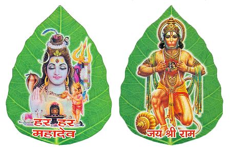 Shiva and Hanuman on Pipul Leaf - Set of Two Stickers
