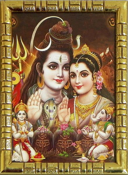 Shiva Parvati with Their Two Sons kartik and Ganesha - Table Top Picture