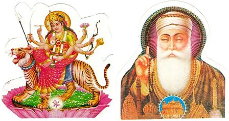 Sherawali Mata and Guru Nanak - Set of Two Stickers