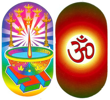 Om and Swastik (Auspicious Hindu Symbols) with Diya - Set of Two Stickers