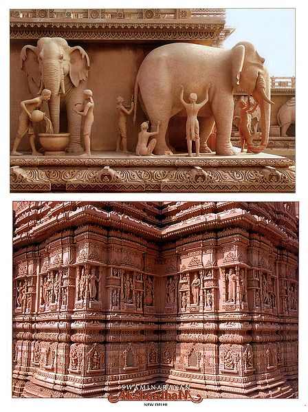 Wall Sculpture at Akshardham Temple, New Delhi - 2 Small Posters